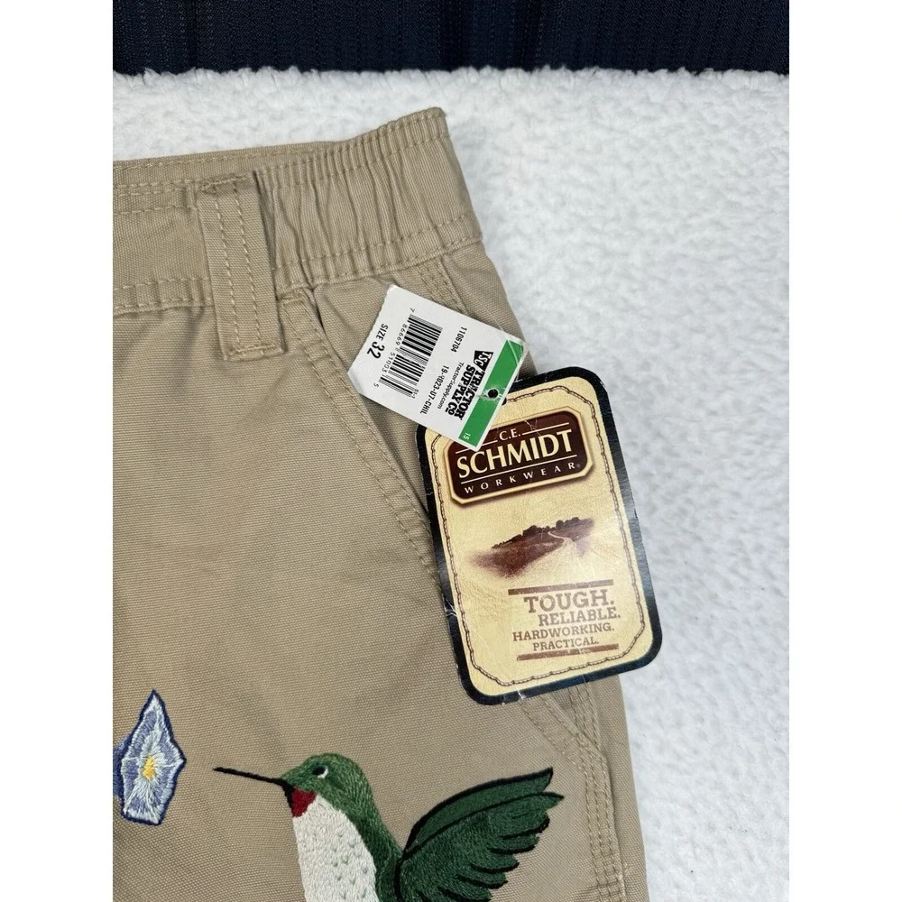 NEW - C.E. Schmidt Cargo Shorts Khaki- Men's 32 - Embroidered Birds Flowers
